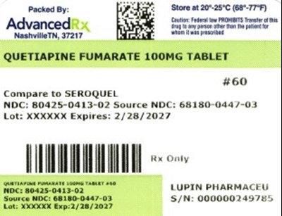 Quetiapine Fumarate 100mg #60 (Quetiapine Fumarate 100mg Ndc 80425 0413 02)